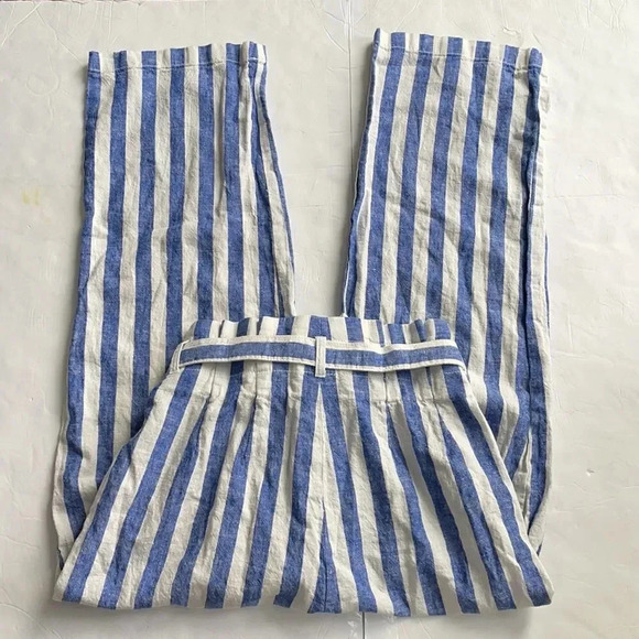 J Crew Factory linen blend paper bag waist striped pants Size 0 Blue White - Picture 10 of 13
